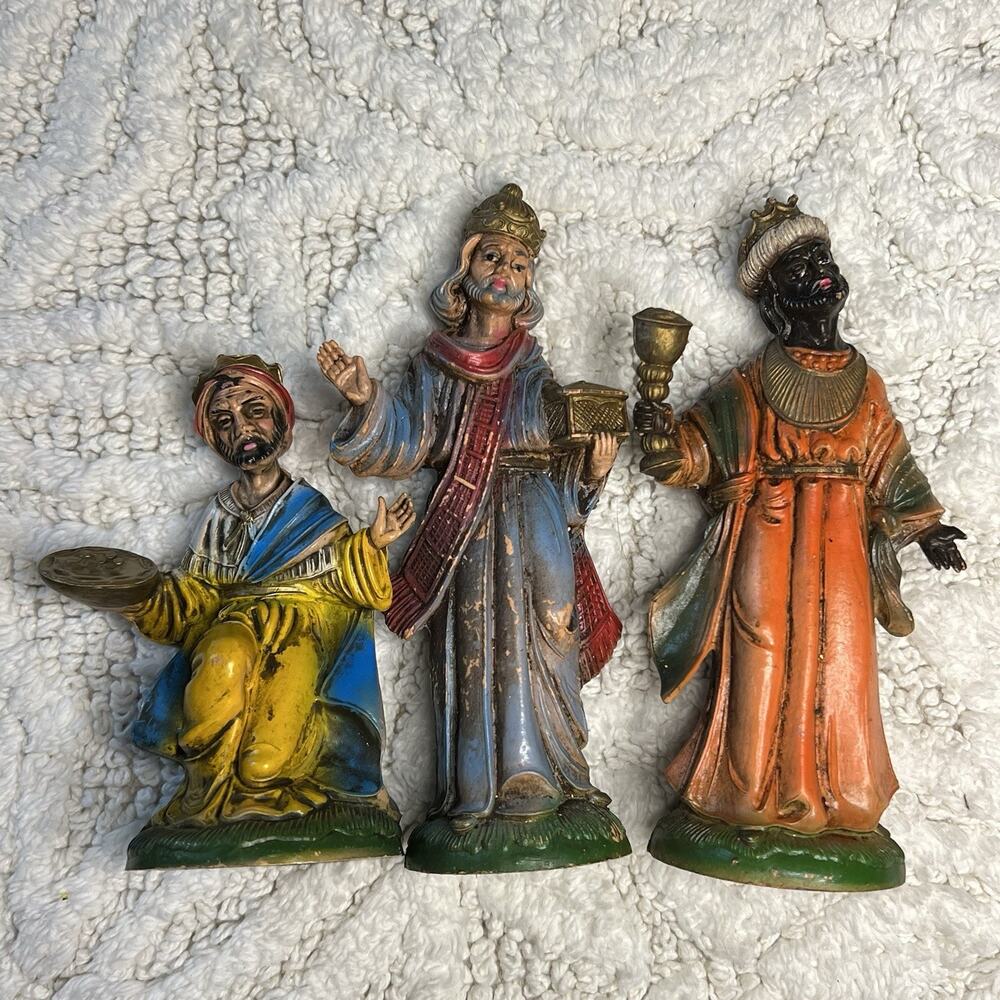 Vintage Lot 3 Wisemen Kings Nativity Figurines Figures Replacement Made In Italy